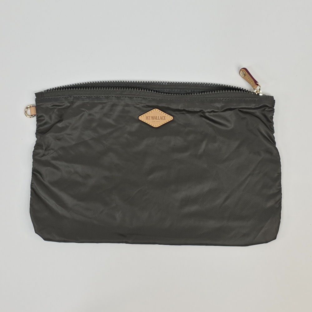 MZ Wallace Bag Insert Accessory Pouch 12"x8" Gray Olive Detachable Zip Case